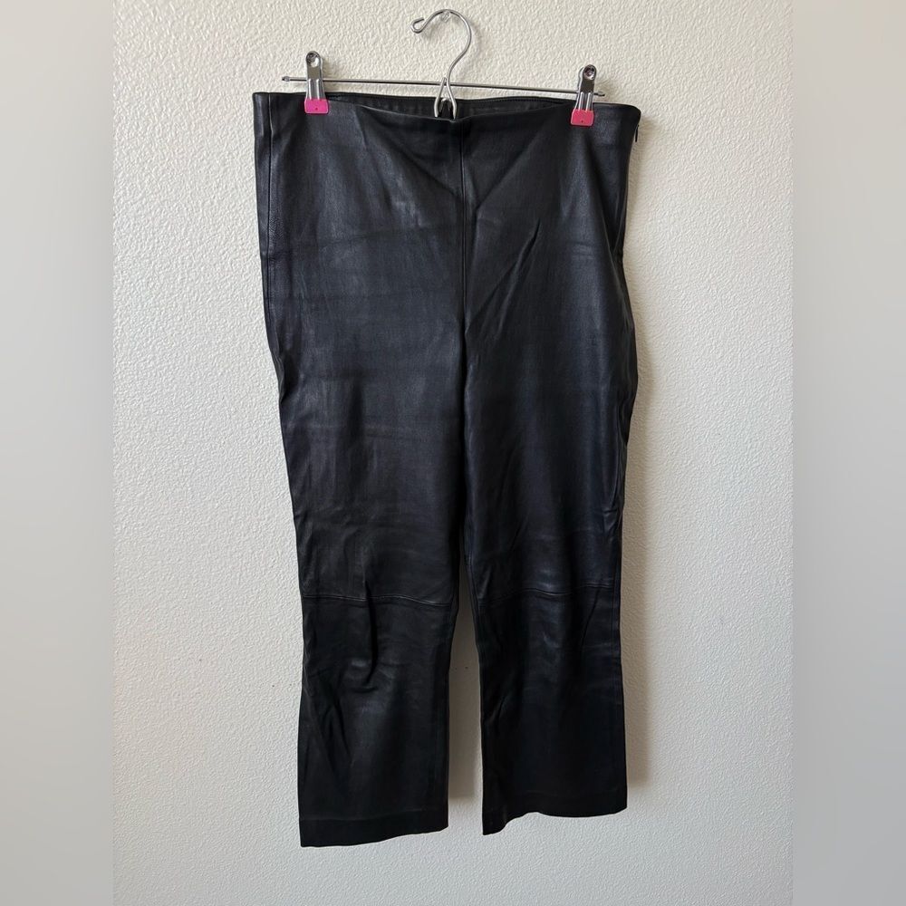 Vince Black Lamb Leather Pants Women's Straight Leg Pockets Zip Closure size L